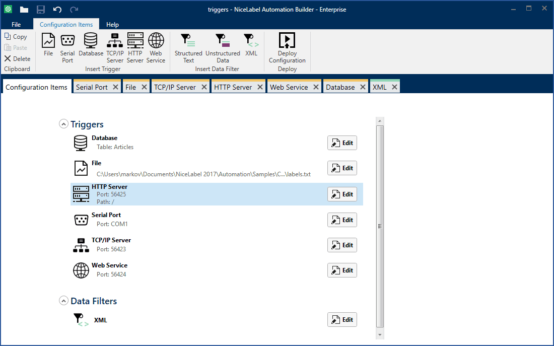 NiceLabel Automation Enterprise Triggers